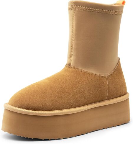 DREAM PAIRS Mid Calf Platform Winter Boots for Women Genuine Suede Upper, Elastic Lycra Shaft Snow Boots with Warm Faux Fur Lined for Outdoor Indoor Fashion Dressy in Saudi Arabia