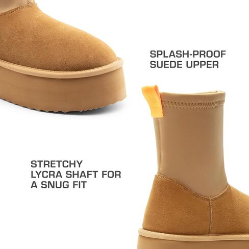 DREAM PAIRS Mid Calf Platform Winter Boots for Women Genuine Suede Upper, Elastic Lycra Shaft Snow Boots with Warm Faux Fur Lined for Outdoor Indoor Fashion Dressy in Saudi Arabia
