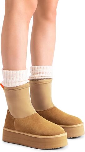 DREAM PAIRS Mid Calf Platform Winter Boots for Women Genuine Suede Upper, Elastic Lycra Shaft Snow Boots with Warm Faux Fur Lined for Outdoor Indoor Fashion Dressy in Saudi Arabia