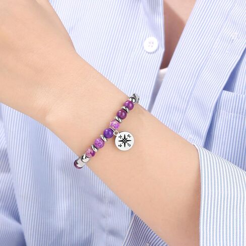 𝗥𝗲𝘁𝗶𝗿𝗲𝗺𝗲𝗻𝘁 𝗙𝗮𝗿𝗲𝘄𝗲𝗹𝗹 𝗚𝗶𝗳𝘁𝘀 for Women Going Away Goodbye Gifts Coworkers Teacher Nurse Retirement Gifts for Women Friends Colorful Imperial Jasper Stainless Steel Beads Compass Bracelet in Saudi Arabia