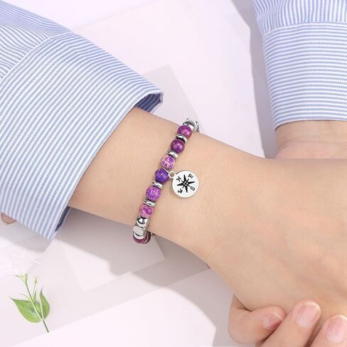 𝗥𝗲𝘁𝗶𝗿𝗲𝗺𝗲𝗻𝘁 𝗙𝗮𝗿𝗲𝘄𝗲𝗹𝗹 𝗚𝗶𝗳𝘁𝘀 for Women Going Away Goodbye Gifts Coworkers Teacher Nurse Retirement Gifts for Women Friends Colorful Imperial Jasper Stainless Steel Beads Compass Bracelet in Saudi Arabia