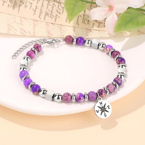 𝗥𝗲𝘁𝗶𝗿𝗲𝗺𝗲𝗻𝘁 𝗙𝗮𝗿𝗲𝘄𝗲𝗹𝗹 𝗚𝗶𝗳𝘁𝘀 for Women Going Away Goodbye Gifts Coworkers Teacher Nurse Retirement Gifts for Women Friends Colorful Imperial Jasper Stainless Steel Beads Compass Bracelet in Saudi Arabia
