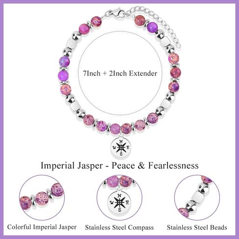 𝗥𝗲𝘁𝗶𝗿𝗲𝗺𝗲𝗻𝘁 𝗙𝗮𝗿𝗲𝘄𝗲𝗹𝗹 𝗚𝗶𝗳𝘁𝘀 for Women Going Away Goodbye Gifts Coworkers Teacher Nurse Retirement Gifts for Women Friends Colorful Imperial Jasper Stainless Steel Beads Compass Bracelet in Saudi Arabia