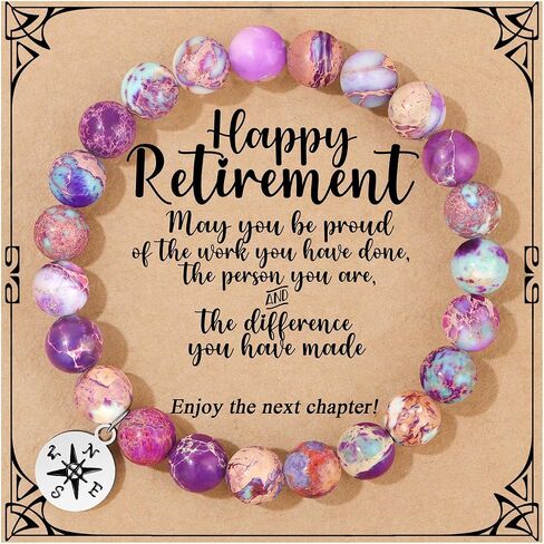 𝗥𝗲𝘁𝗶𝗿𝗲𝗺𝗲𝗻𝘁 𝗙𝗮𝗿𝗲𝘄𝗲𝗹𝗹 𝗚𝗶𝗳𝘁𝘀 for Women Going Away Goodbye Gifts Coworkers Teacher Nurse Retirement Gifts for Women Friends Colorful Imperial Jasper Stainless Steel Beads Compass Bracelet in Saudi Arabia