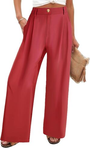Chatinction Women's High Elastic Waisted Wide Leg Dress Pants Business Work Trousers with Pockets S-2XL in Saudi Arabia