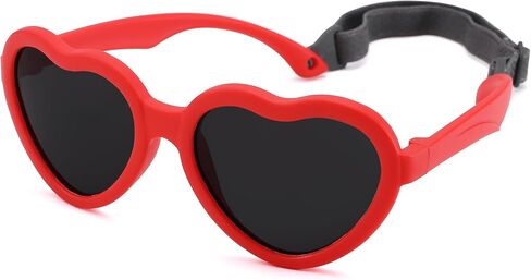 Kids Heart Polarized Sunglasses - TPEE Rubber Flexible Toddler Sunglasses with Strap for Girls Boys Age 2-8 in Saudi Arabia