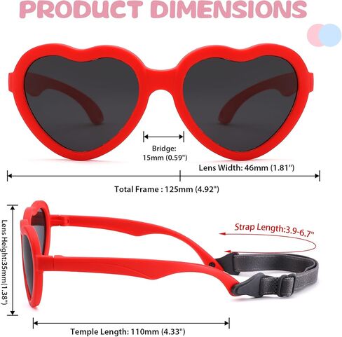 Kids Heart Polarized Sunglasses - TPEE Rubber Flexible Toddler Sunglasses with Strap for Girls Boys Age 2-8 in Saudi Arabia