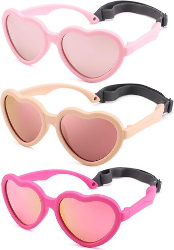 Kids Heart Polarized Sunglasses - TPEE Rubber Flexible Toddler Sunglasses with Strap for Girls Boys Age 2-8 in Saudi Arabia
