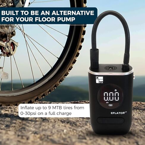 منفاخ الإطارات Eflator | دراجة نارية مضخة هواء ضاغط دراجات MTB، مضخة دراجة كهربائية للسيارات محمولة | صمام بريستا وشرايدر | بطارية 2000 مللي أمبير | 4 التضخم المحدد مسبقا | مصباح يدوي LED in Kuwait
