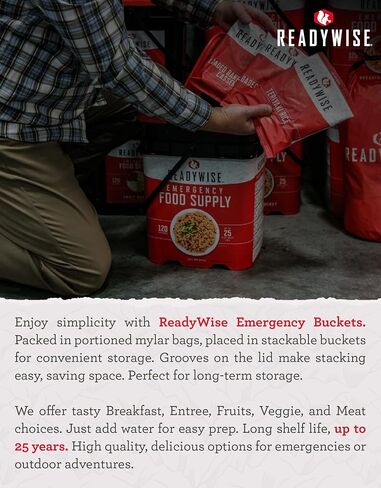 ReadyWise Emergency Food Supply - 72 Hour Survival Kit, 30 Servings of Protein Meals, Freeze Dried Food for Backpacking, Camping Essentials & Disaster Prepping Supplies, up to 25 Year Shelf Life in Kuwait