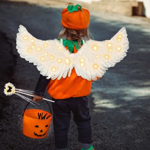 أجنحة الملاك مقاس 31.5 بوصة للأطفال، أجنحة الملاك البيضاء، هالة وعصا خرافية للفتيات والنساء، زي جناح الملاك المضيء الكبير للكبار، ديكور حفلات الهالوين وعيد الميلاد in Kuwait