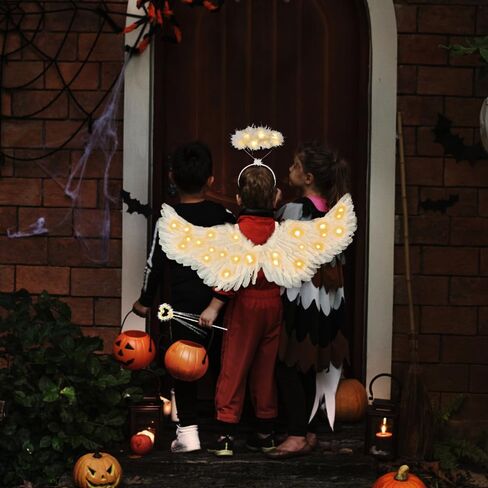 أجنحة الملاك مقاس 31.5 بوصة للأطفال، أجنحة الملاك البيضاء، هالة وعصا خرافية للفتيات والنساء، زي جناح الملاك المضيء الكبير للكبار، ديكور حفلات الهالوين وعيد الميلاد in Kuwait