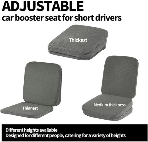 HOMBYS Adjustable Car Booster Seat for Short Drivers, 3 Heights for Different People to Raise The Height, Breathable & Supportive Car Seat Cushion Pad for Lower Back Pain Relief in Saudi Arabia