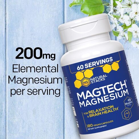 Natural Stacks MagTech Magnesium Supplement - Chelated Magnesium Complex - 3 Forms of Magnesium: Magtein Magnesium L-Threonate, Glycinate & Taurate - Supports Relaxation & Brain Health, 45 Capsules in Saudi Arabia
