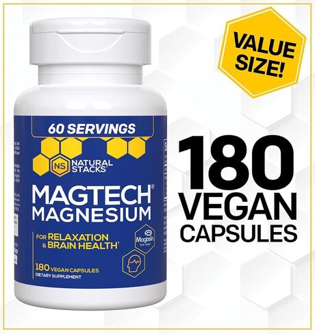 Natural Stacks MagTech Magnesium Supplement - Chelated Magnesium Complex - 3 Forms of Magnesium: Magtein Magnesium L-Threonate, Glycinate & Taurate - Supports Relaxation & Brain Health, 45 Capsules in Saudi Arabia