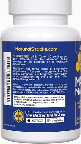 Natural Stacks MagTech Magnesium Supplement - Chelated Magnesium Complex - 3 Forms of Magnesium: Magtein Magnesium L-Threonate, Glycinate & Taurate - Supports Relaxation & Brain Health, 45 Capsules in Saudi Arabia