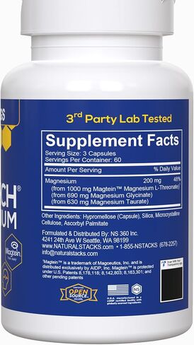 Natural Stacks MagTech Magnesium Supplement - Chelated Magnesium Complex - 3 Forms of Magnesium: Magtein Magnesium L-Threonate, Glycinate & Taurate - Supports Relaxation & Brain Health, 45 Capsules in Saudi Arabia