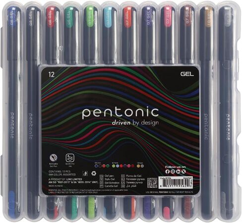 أقلام جل Pentonic في علبة منظم القلم، 12 قطعة، حبر ملون متنوع، 0.6 مم، 0.7 مم، 1.0 مم، كتابة سلسة (PEN12185) in Saudi Arabia