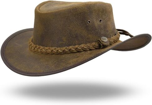 SideWinder Austrailian Genuine Leather Western Style Cowboy Hat Wide Brim Real Water Resistant Outback Vintage in Saudi Arabia