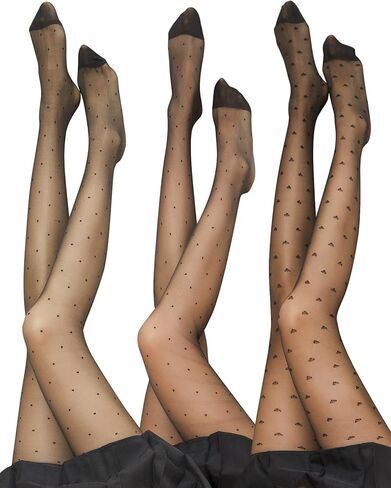 MakeMeChic Women's 3 Pairs Polka Dots Pantyhose Sheer Mesh High Waisted Tights Stocking with Reinforced Toes in Saudi Arabia