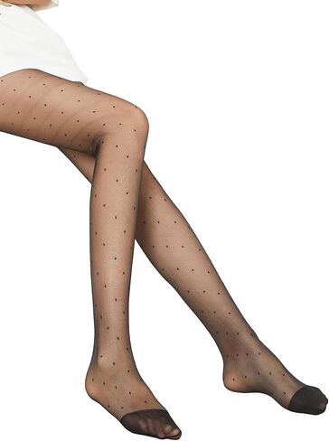 MakeMeChic Women's 3 Pairs Polka Dots Pantyhose Sheer Mesh High Waisted Tights Stocking with Reinforced Toes in Saudi Arabia