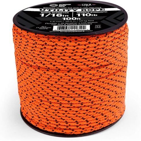 Atwood Rope MFG 1/16 Utility Cord 1.6mm x 100ft Reusable Spool | Tactical Nylon/Polyester Fishing Gear, Jewelry Making, Camping Accessories (Black, 100) in Saudi Arabia