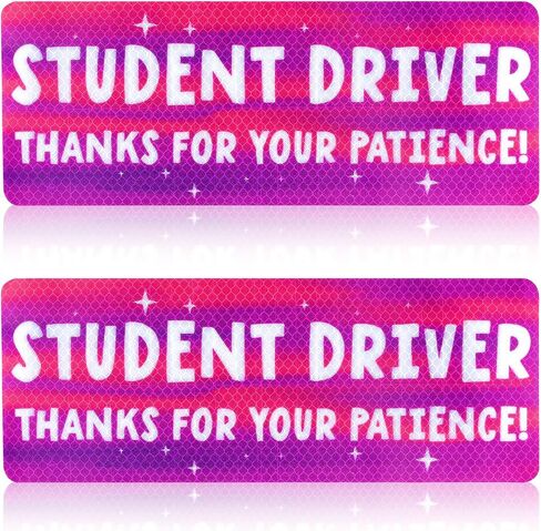 2pcs Magnetic Reflective Bumper Sticker, Thanks for Your Patience Student Driver Sign Reflective Car Decal for New Student Drivers, Medium, Pink, White, Black in Saudi Arabia
