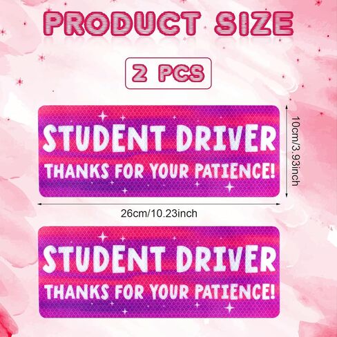 2pcs Magnetic Reflective Bumper Sticker, Thanks for Your Patience Student Driver Sign Reflective Car Decal for New Student Drivers, Medium, Pink, White, Black in Saudi Arabia