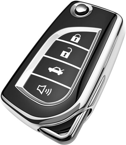 Tukellen for Toyota Key Fob Cover Special Soft TPU Key Case Key Shell Compatible with Fortuner Tundra Camry RAV4 Highlander Challenger Key Shell (Silver, 4 Buttons) in Saudi Arabia
