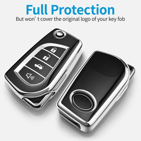 Tukellen for Toyota Key Fob Cover Special Soft TPU Key Case Key Shell Compatible with Fortuner Tundra Camry RAV4 Highlander Challenger Key Shell (Silver, 4 Buttons) in Saudi Arabia
