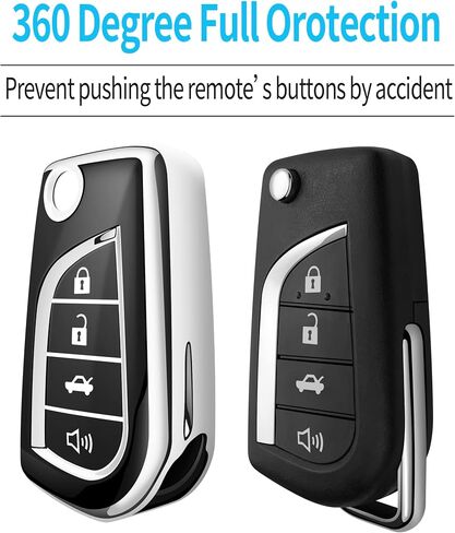 Tukellen for Toyota Key Fob Cover Special Soft TPU Key Case Key Shell Compatible with Fortuner Tundra Camry RAV4 Highlander Challenger Key Shell (Silver, 4 Buttons) in Saudi Arabia