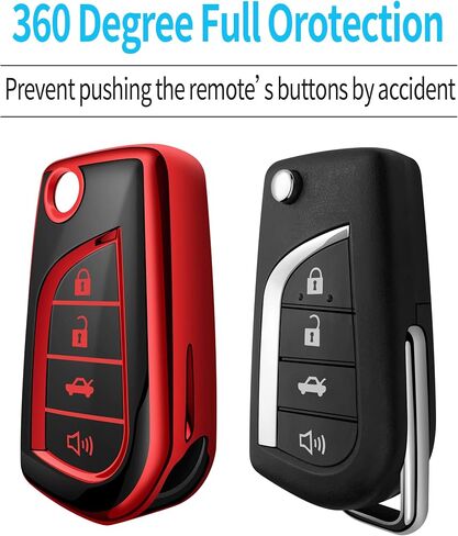 Tukellen for Toyota Key Fob Cover Special Soft TPU Key Case Key Shell Compatible with Fortuner Tundra Camry RAV4 Highlander Challenger Key Shell (Silver, 4 Buttons) in Saudi Arabia