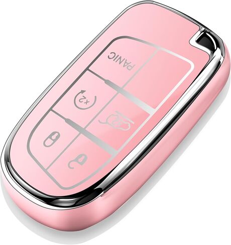غطاء مفتاح Tukellen لسيارة Jeep Key Fob خاص ناعم من مادة TPU غطاء مفتاح متوافق مع Grand Cherokee Renegade Chrysler Dodge RAM Journey Dart Fiat Durango Challenger Key Shell (أحمر) in Kuwait