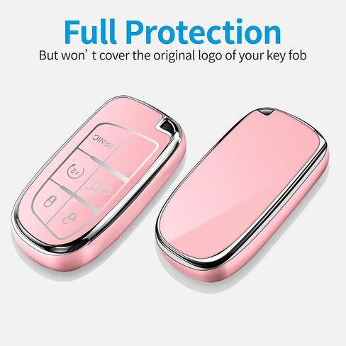 غطاء مفتاح Tukellen لسيارة Jeep Key Fob خاص ناعم من مادة TPU غطاء مفتاح متوافق مع Grand Cherokee Renegade Chrysler Dodge RAM Journey Dart Fiat Durango Challenger Key Shell (أحمر) in Kuwait
