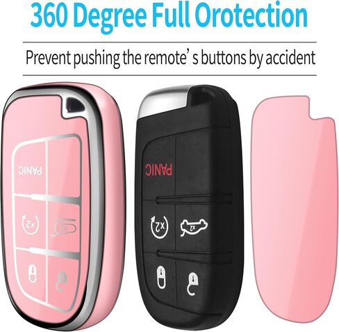 غطاء مفتاح Tukellen لسيارة Jeep Key Fob خاص ناعم من مادة TPU غطاء مفتاح متوافق مع Grand Cherokee Renegade Chrysler Dodge RAM Journey Dart Fiat Durango Challenger Key Shell (أحمر) in Kuwait