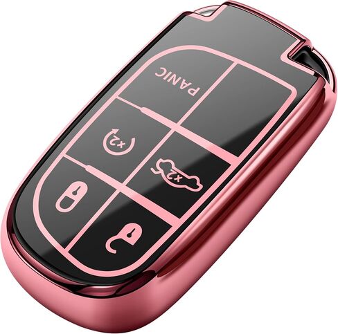 غطاء مفتاح Tukellen لسيارة Jeep Key Fob خاص ناعم من مادة TPU غطاء مفتاح متوافق مع Grand Cherokee Renegade Chrysler Dodge RAM Journey Dart Fiat Durango Challenger Key Shell (أحمر) in Kuwait