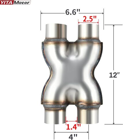 YITAMOTOR أنبوب X من الفولاذ المقاوم للصدأ مقاس 2.5 بوصة مزدوج إلى 2.5 بوصة موصل محول عادم مزدوج، أنبوب X متقاطع 2 1/2 بوصة، القطر الداخلي 2.5 بوصة، الطول الإجمالي 12 بوصة، عالمي، ملحوم in Saudi Arabia
