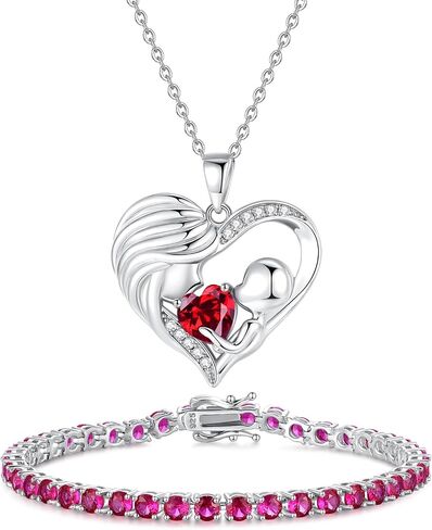 FANCIME Ruby Birthstone Necklace & Tennis Bracelet, Mothers Day Gifts in Saudi Arabia