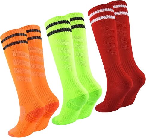 Kids Soccer Socks Boys Girls Football Socks Cushioned Athletic Socks Youth Baseball Socks Striped Knee High Socks in Saudi Arabia