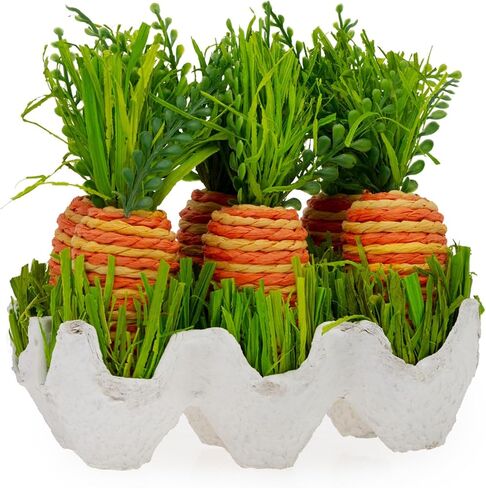 Boston International Easter Spring Fabric Carrot Bundles Tabletop, Shelf, Mantel Decorations for Home, 5.5", Striped Carrots in Egg Carton with Grass in Saudi Arabia