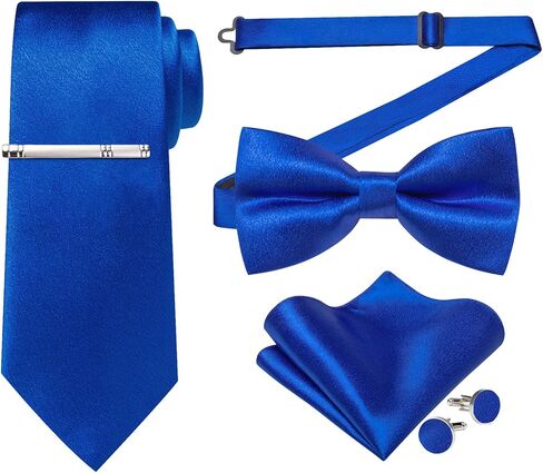 DiBanGu Men Ties Bowtie Set Satin Necktie Bow Tie and Pocket Square Cufflink Set for Men with Silver Tie Clip in Saudi Arabia