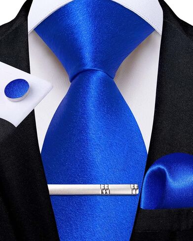 DiBanGu Men Ties Bowtie Set Satin Necktie Bow Tie and Pocket Square Cufflink Set for Men with Silver Tie Clip in Saudi Arabia