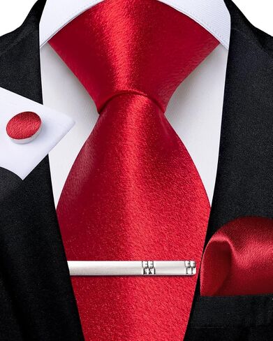 DiBanGu Men Ties Bowtie Set Satin Necktie Bow Tie and Pocket Square Cufflink Set for Men with Silver Tie Clip in Saudi Arabia