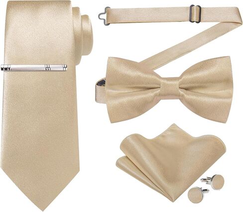 DiBanGu Men Ties Bowtie Set Satin Necktie Bow Tie and Pocket Square Cufflink Set for Men with Silver Tie Clip in Saudi Arabia
