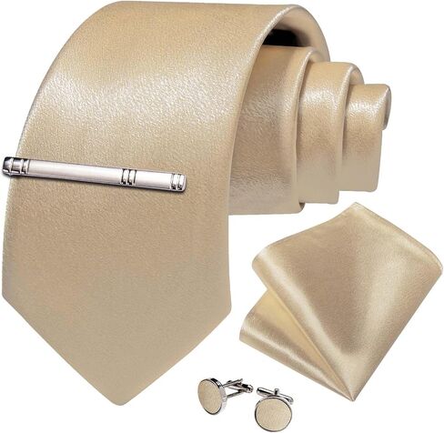 DiBanGu Men Ties Bowtie Set Satin Necktie Bow Tie and Pocket Square Cufflink Set for Men with Silver Tie Clip in Saudi Arabia