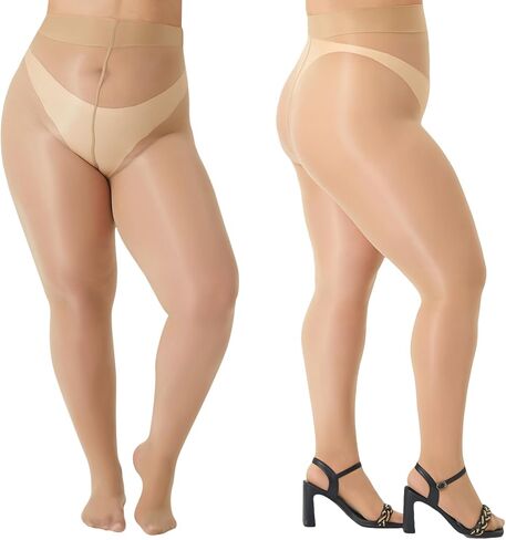2 Pairs Women's Shiny Pantyhose Plus Size Oil Shiny Sheer Tights High Waist Shimmer Stockings in Saudi Arabia