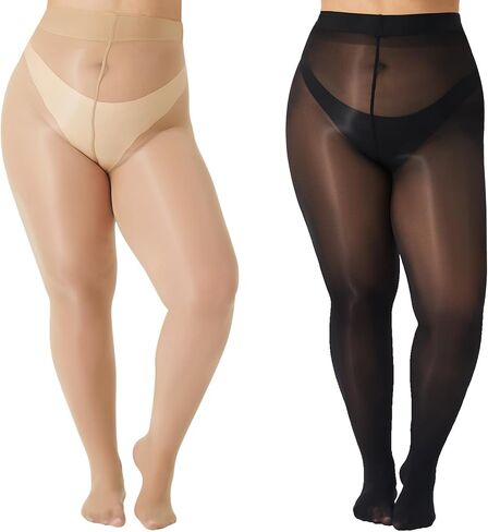 2 Pairs Women's Shiny Pantyhose Plus Size Oil Shiny Sheer Tights High Waist Shimmer Stockings in Saudi Arabia