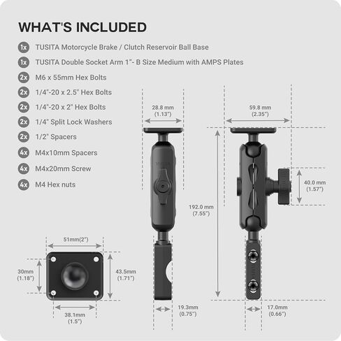 TUSITA Motorcycle GPS Mount Brake Clutch Reservoir Compatible with Garmin Montana, Zumo XT GPS -, Double Socket Arm - B Size Medium in Saudi Arabia