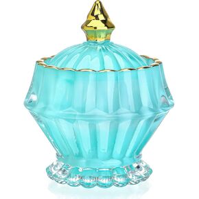 Sky Blue Glass Jar with Gold Lid,Glass Apothecary Jar With Lid,Glass Candy Jar for Candy Buffet, Cookie,Glass Jar Wedding Decor Gift(Round Shape,3.2")