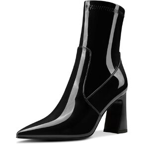Saekcted Womens Chunky Block Heel Pointed Toe Ankle Boots Short Bootie Mid Calf Boots Slip-on Zipper Party Basic Classic Boots